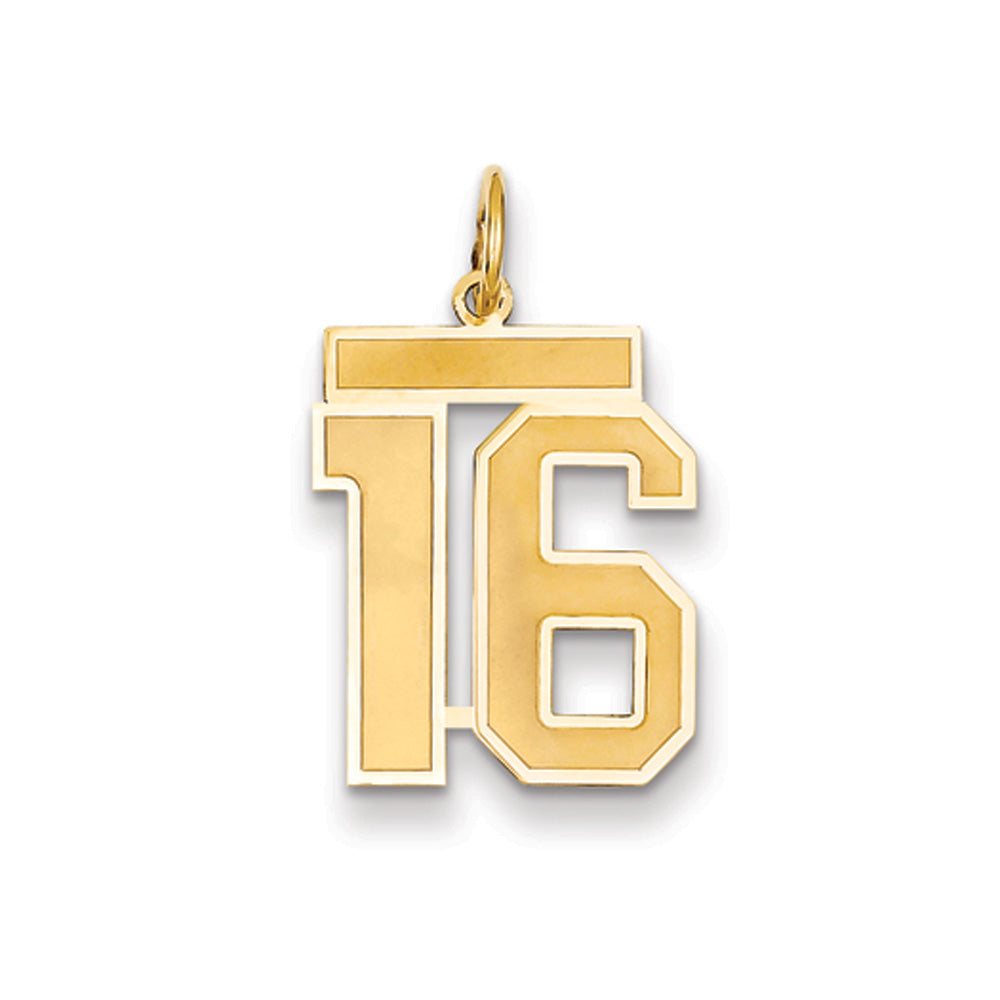 14k Yellow Gold, Jersey Collection, Medium Number 16 Pendant, Item P10402-16 by The Black Bow Jewelry Co.