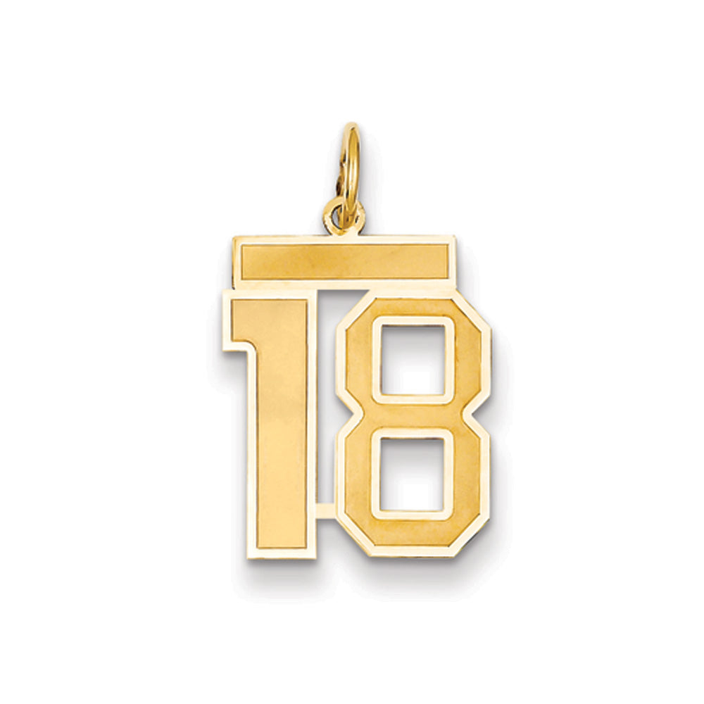 14k Yellow Gold, Jersey Collection, Medium Number 18 Pendant, Item P10402-18 by The Black Bow Jewelry Co.