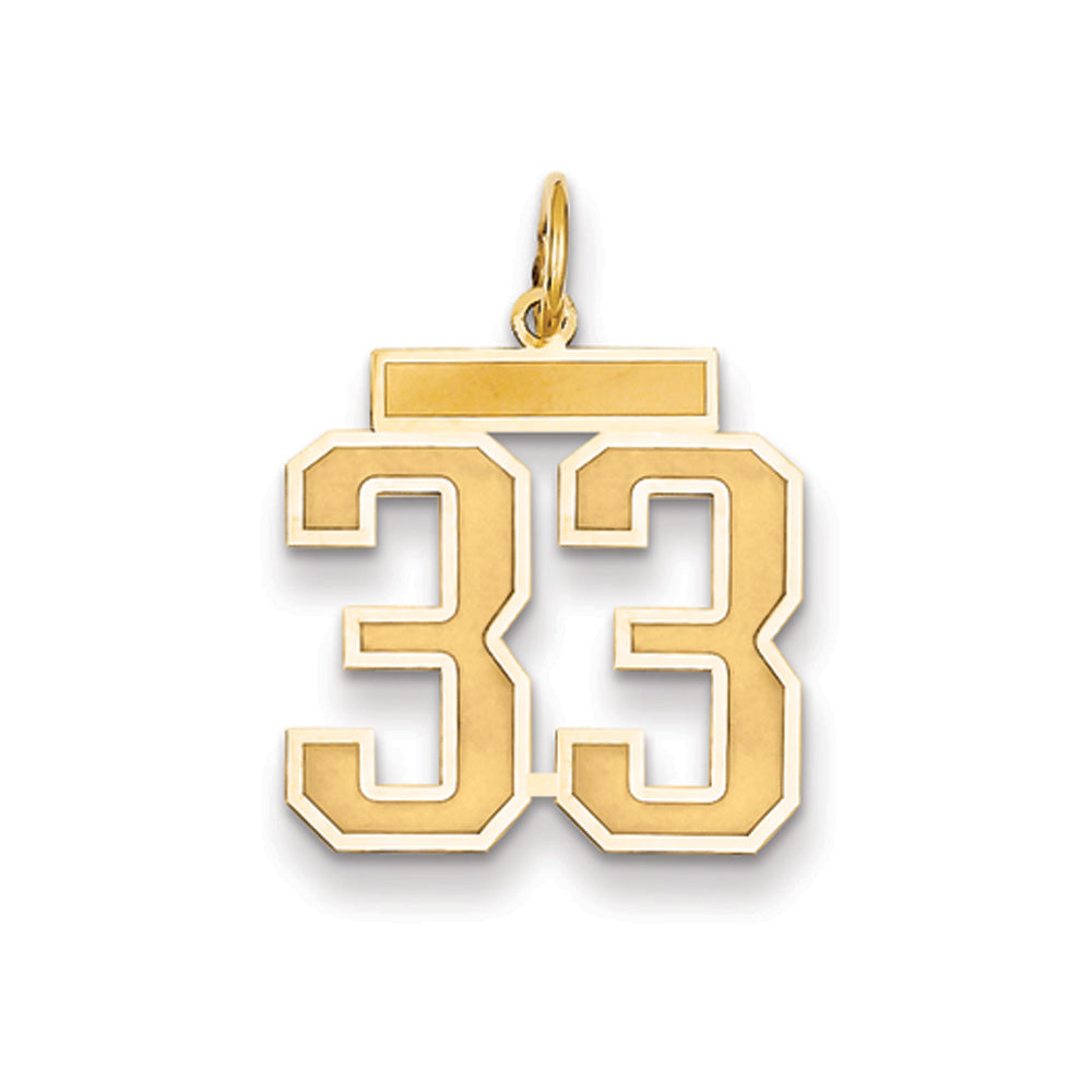 14k Yellow Gold, Jersey Collection, Medium Number 33 Pendant, Item P10402-33 by The Black Bow Jewelry Co.