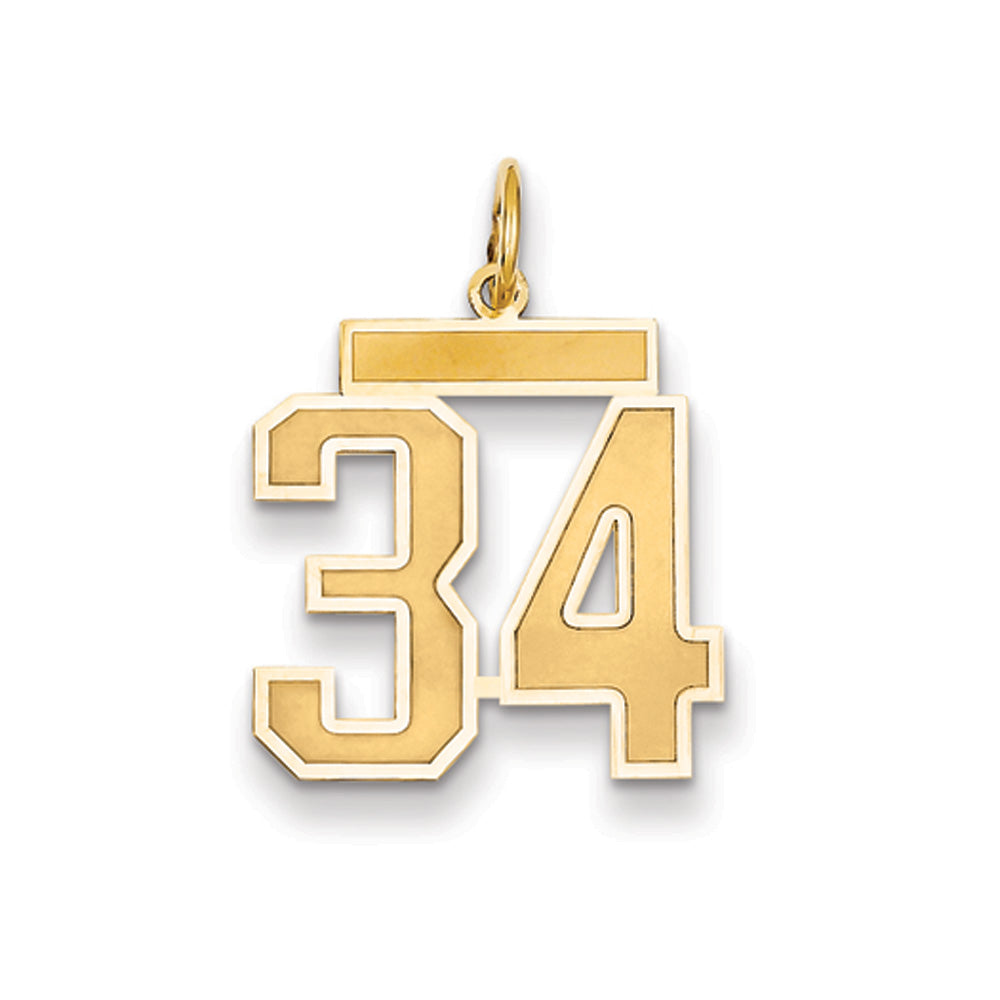 14k Yellow Gold, Jersey Collection, Medium Number 34 Pendant, Item P10402-34 by The Black Bow Jewelry Co.