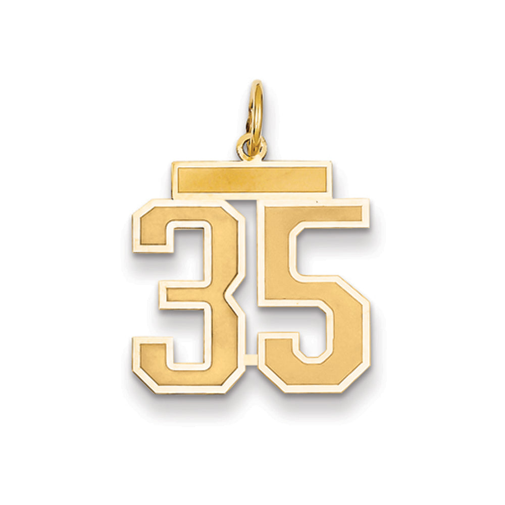 14k Yellow Gold, Jersey Collection, Medium Number 35 Pendant, Item P10402-35 by The Black Bow Jewelry Co.