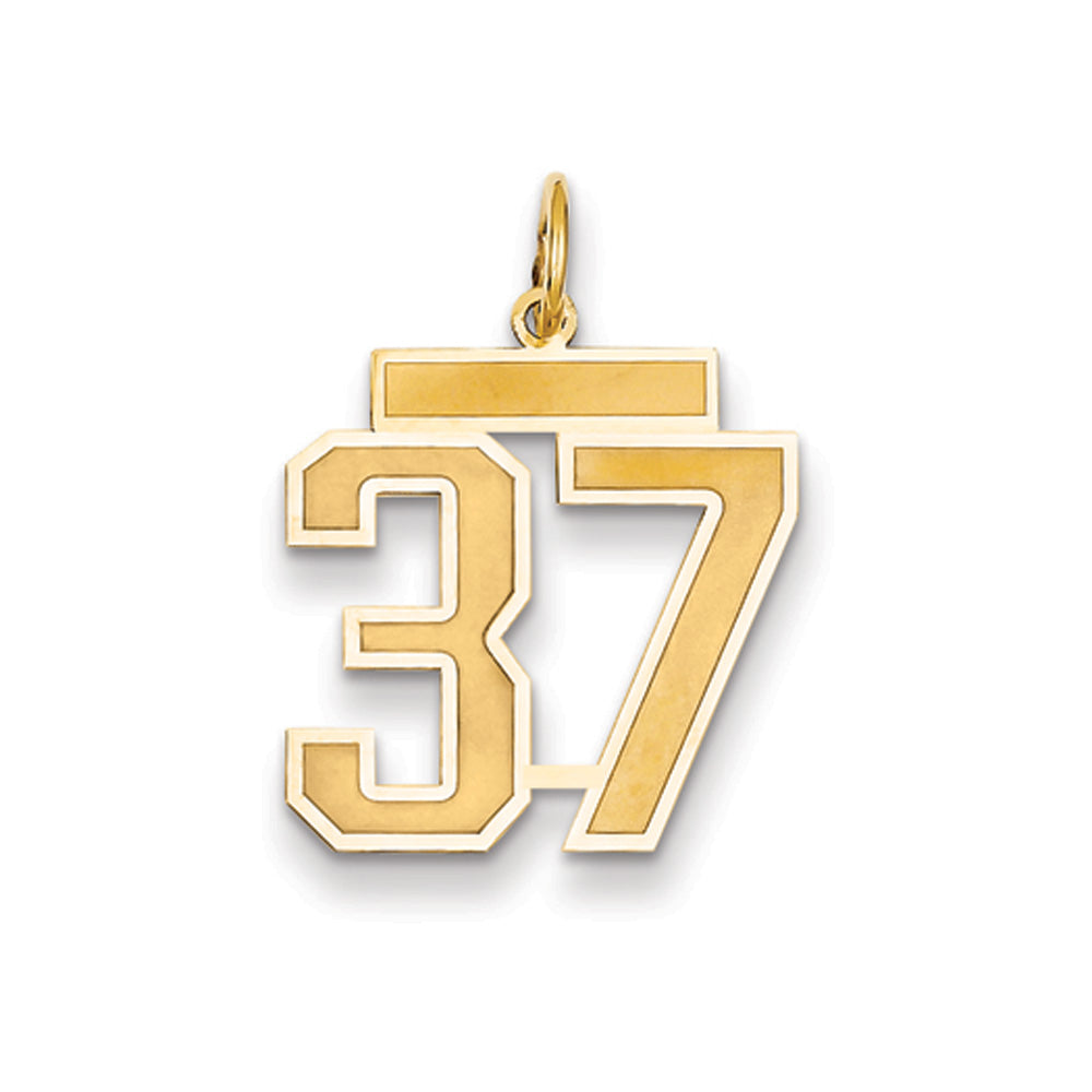 14k Yellow Gold, Jersey Collection, Medium Number 37 Pendant, Item P10402-37 by The Black Bow Jewelry Co.