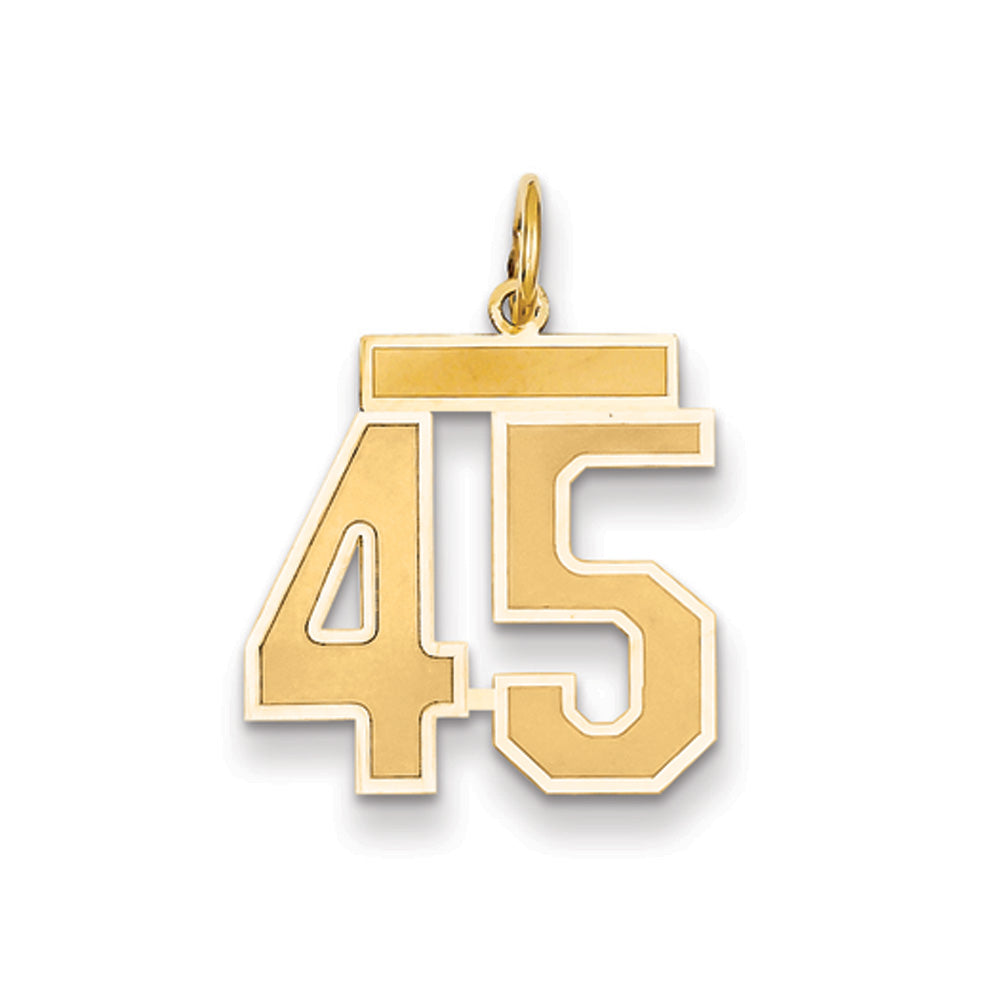 14k Yellow Gold, Jersey Collection, Medium Number 45 Pendant, Item P10402-45 by The Black Bow Jewelry Co.