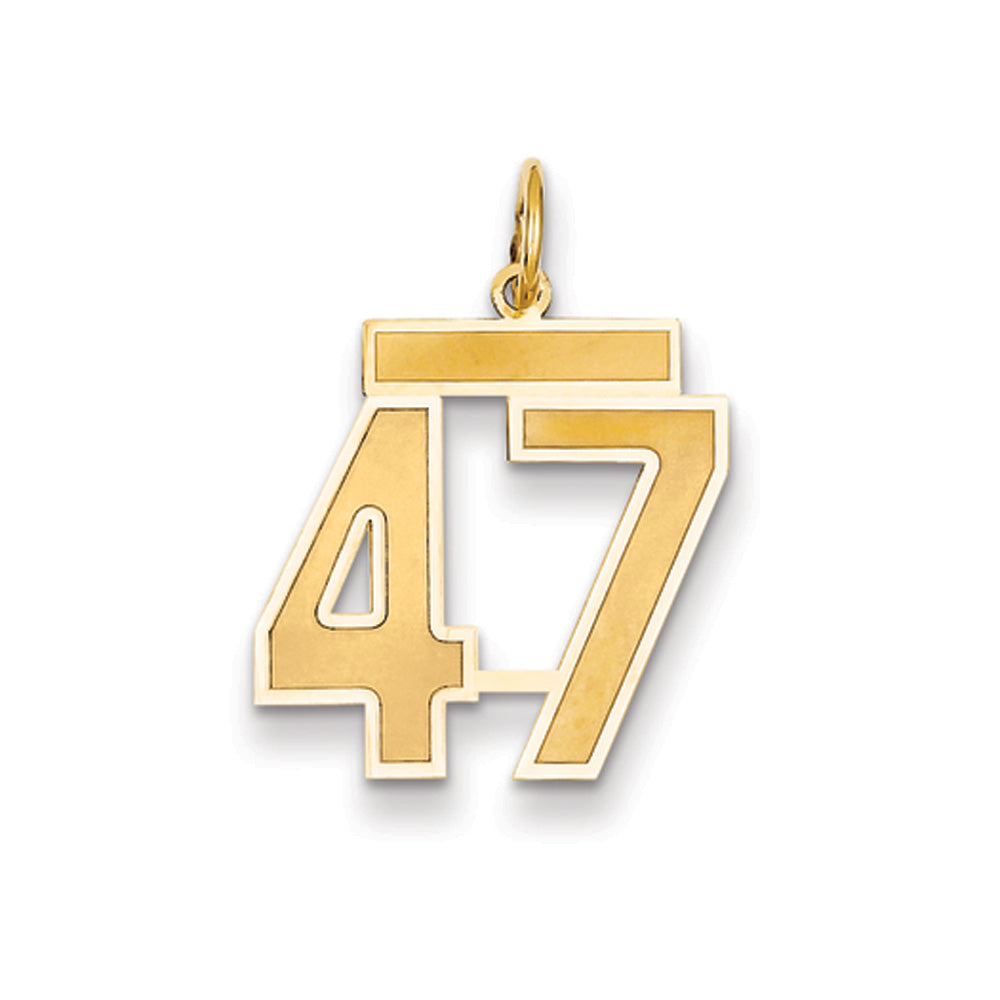 14k Yellow Gold, Jersey Collection, Medium Number 47 Pendant, Item P10402-47 by The Black Bow Jewelry Co.