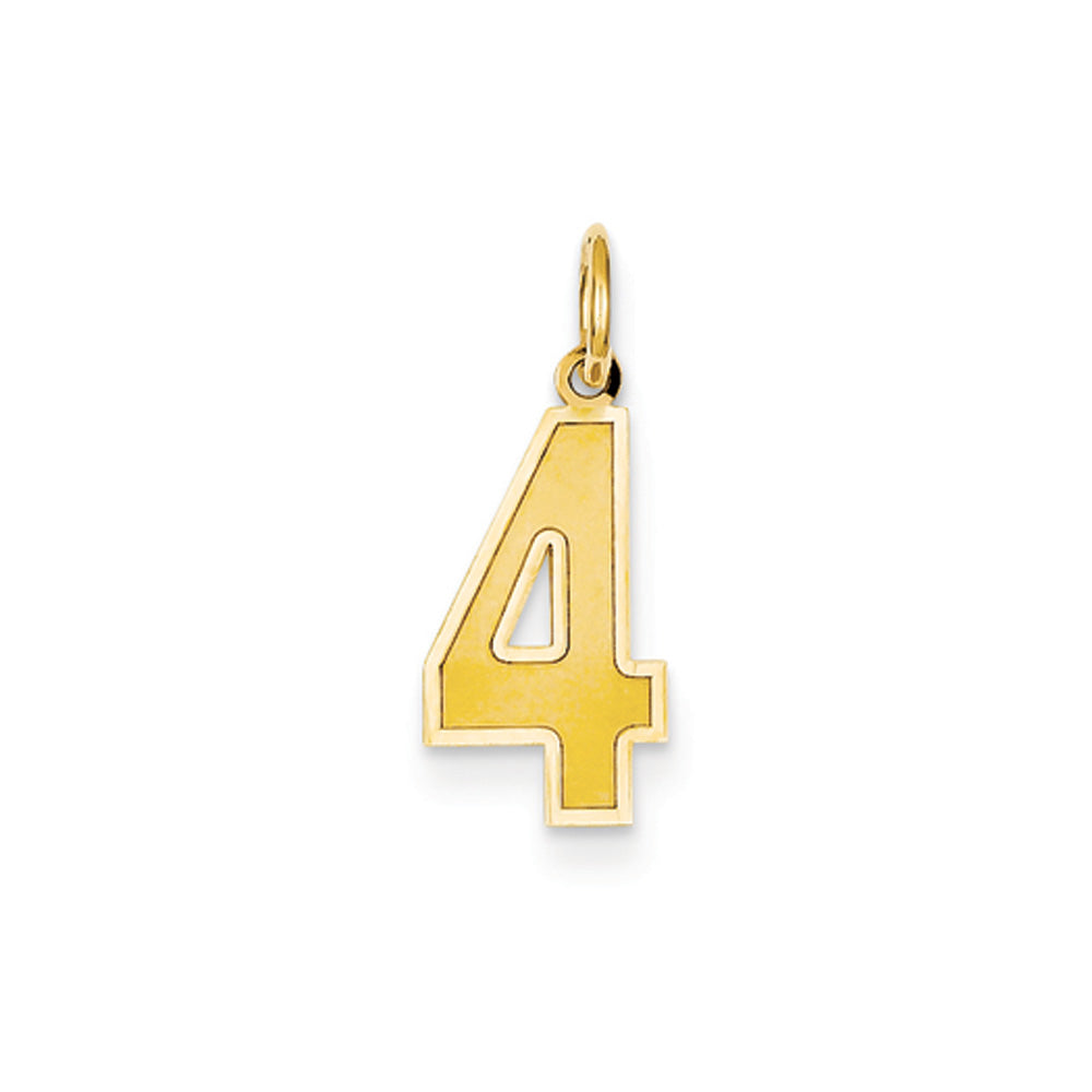 14k Yellow Gold, Jersey Collection, Medium Number 4 Pendant, Item P10402-4 by The Black Bow Jewelry Co.
