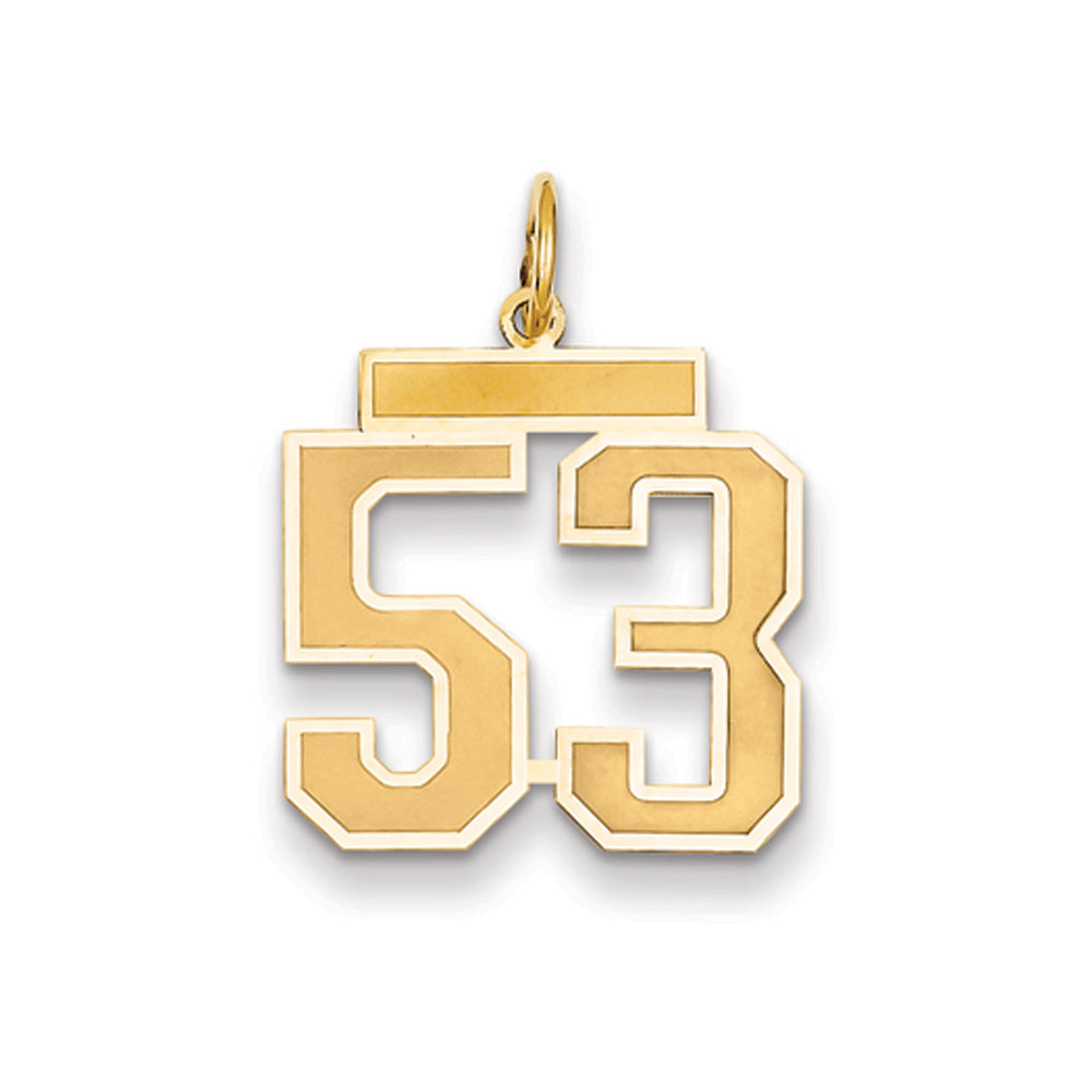 14k Yellow Gold, Jersey Collection, Medium Number 53 Pendant, Item P10402-53 by The Black Bow Jewelry Co.