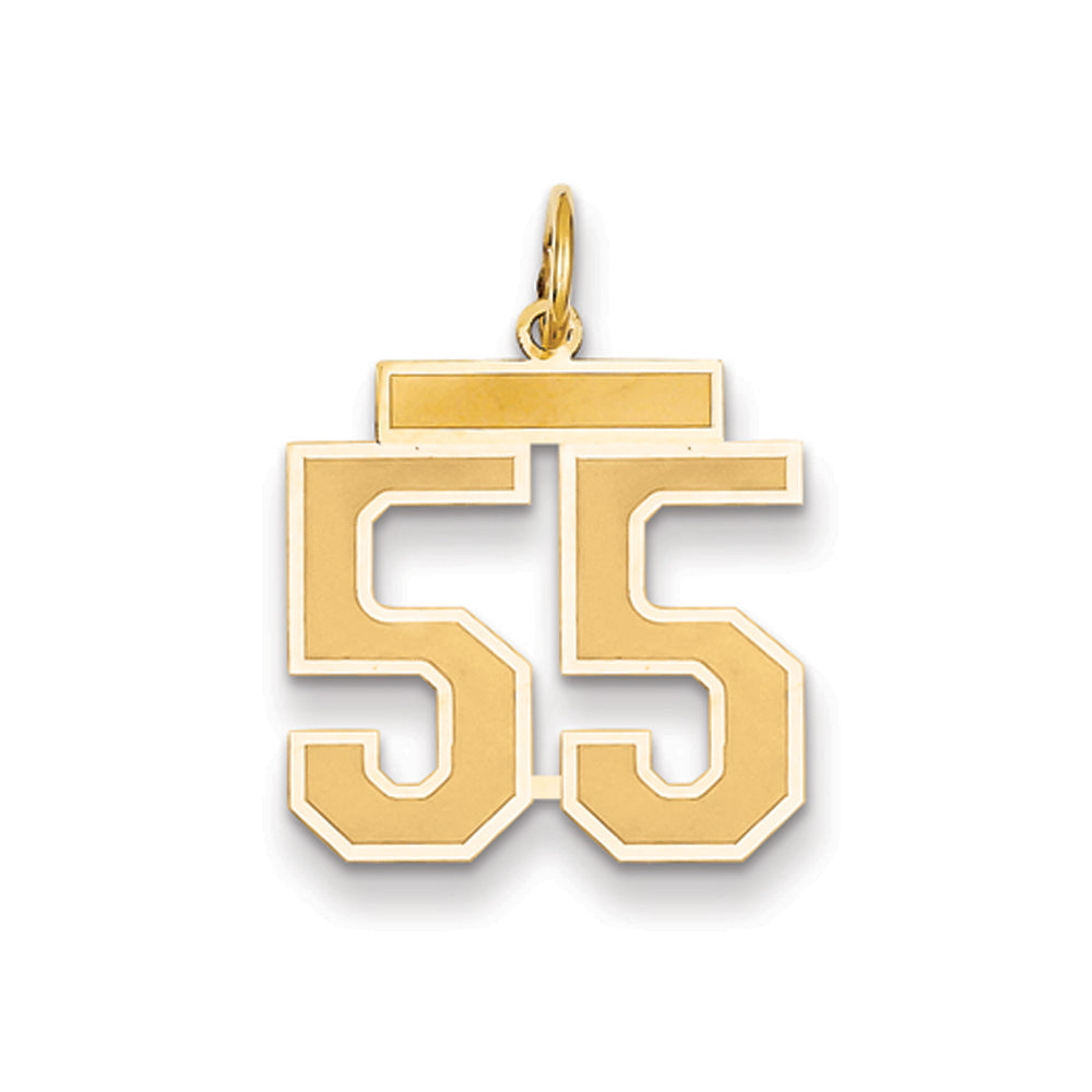 14k Yellow Gold, Jersey Collection, Medium Number 55 Pendant, Item P10402-55 by The Black Bow Jewelry Co.