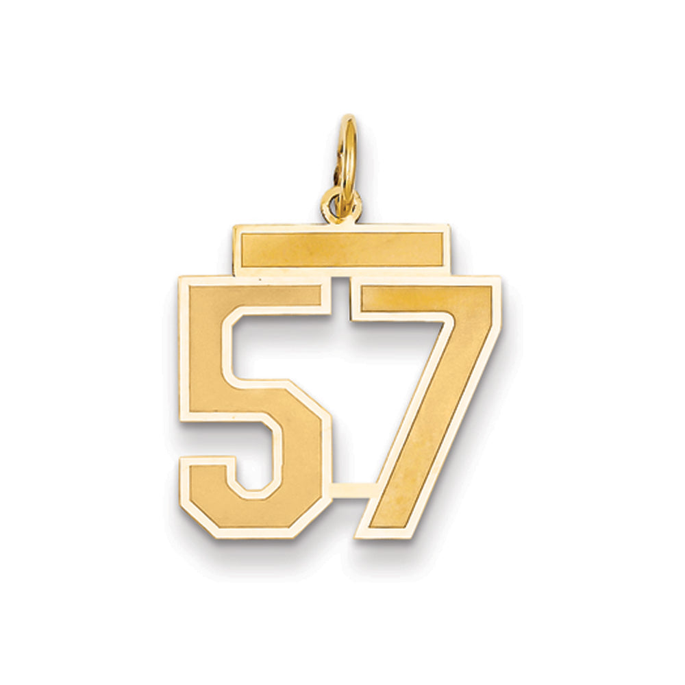 14k Yellow Gold, Jersey Collection, Medium Number 57 Pendant, Item P10402-57 by The Black Bow Jewelry Co.