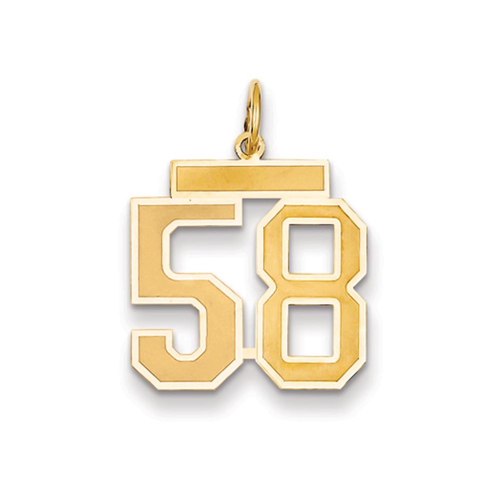 14k Yellow Gold, Jersey Collection, Medium Number 58 Pendant, Item P10402-58 by The Black Bow Jewelry Co.