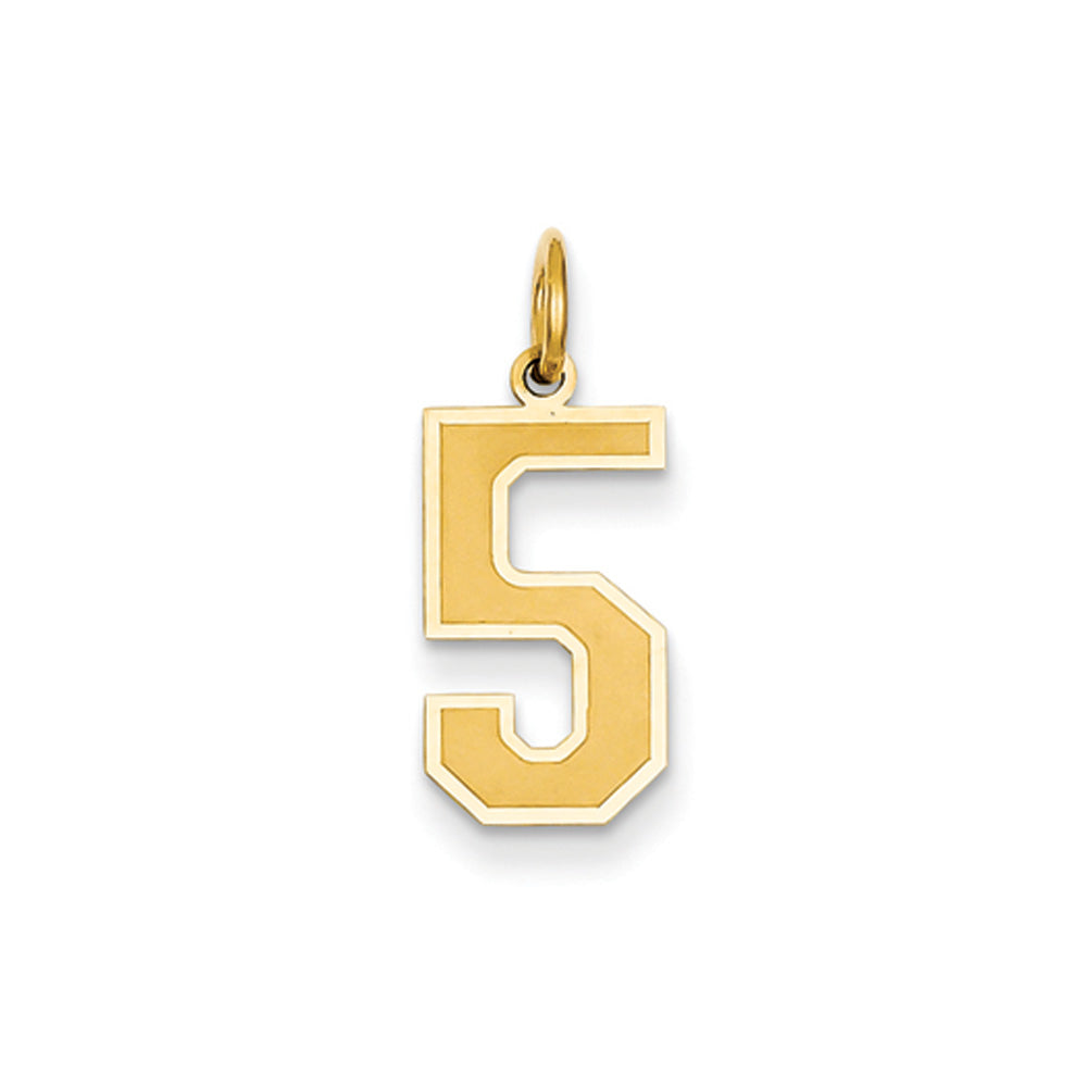 14k Yellow Gold, Jersey Collection, Medium Number 5 Pendant, Item P10402-5 by The Black Bow Jewelry Co.