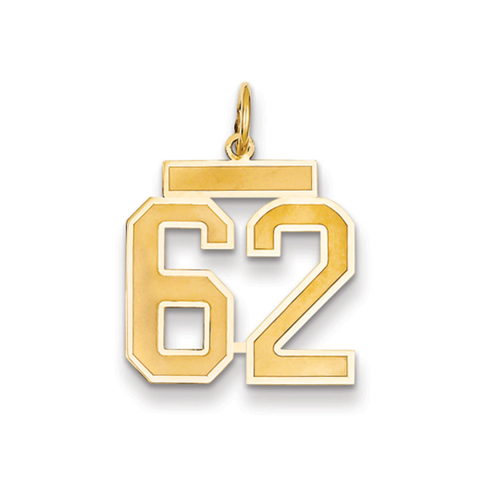 14k Yellow Gold, Jersey Collection, Medium Number 62 Pendant, Item P10402-62 by The Black Bow Jewelry Co.