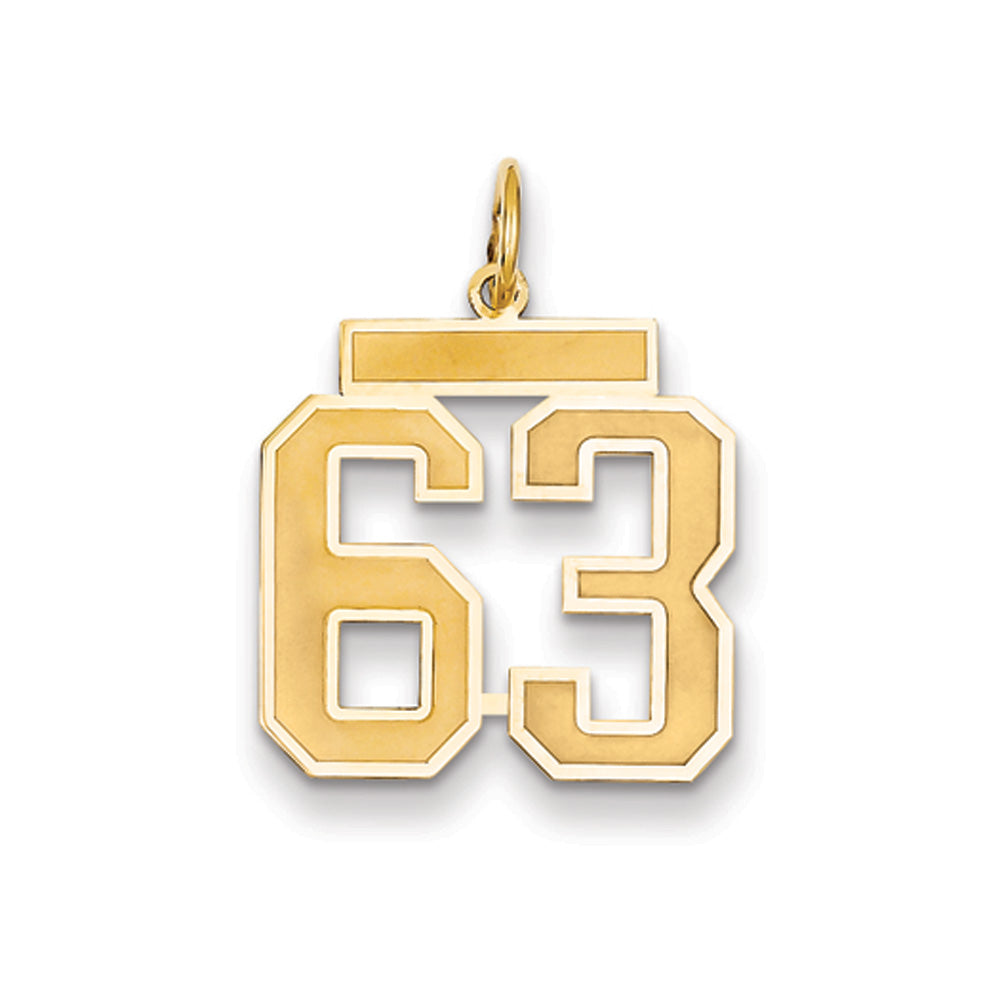 14k Yellow Gold, Jersey Collection, Medium Number 63 Pendant, Item P10402-63 by The Black Bow Jewelry Co.