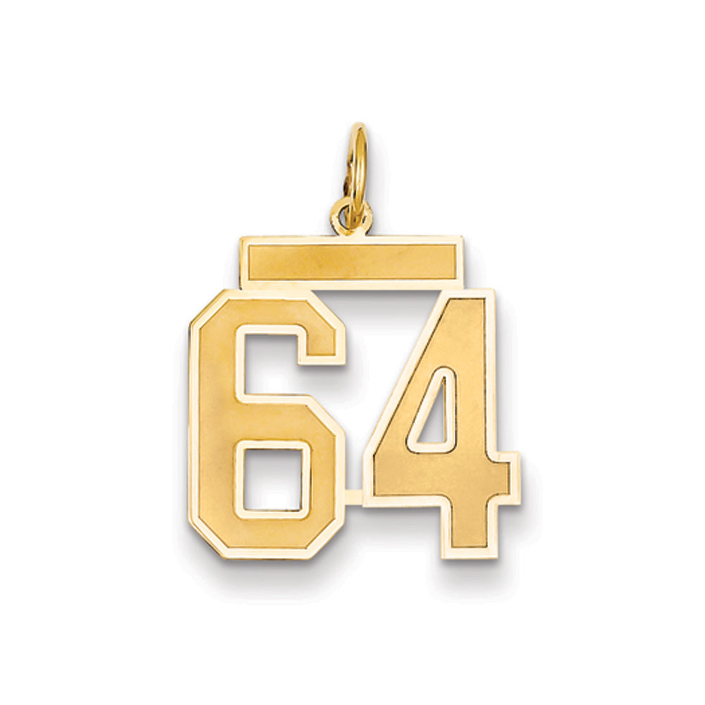 14k Yellow Gold, Jersey Collection, Medium Number 64 Pendant, Item P10402-64 by The Black Bow Jewelry Co.