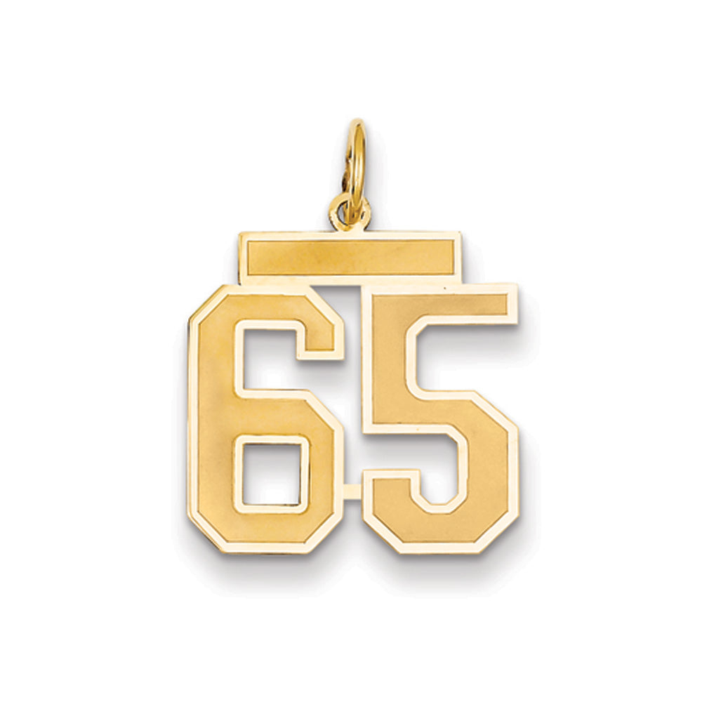 14k Yellow Gold, Jersey Collection, Medium Number 65 Pendant, Item P10402-65 by The Black Bow Jewelry Co.