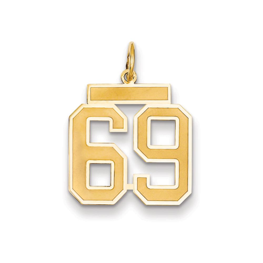 14k Yellow Gold, Jersey Collection, Medium Number 69 Pendant, Item P10402-69 by The Black Bow Jewelry Co.