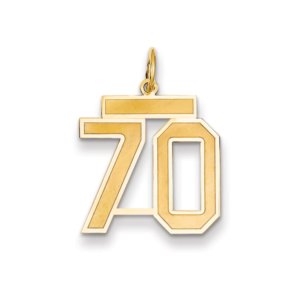 14k Yellow Gold, Jersey Collection, Medium Number 70 Pendant, Item P10402-70 by The Black Bow Jewelry Co.