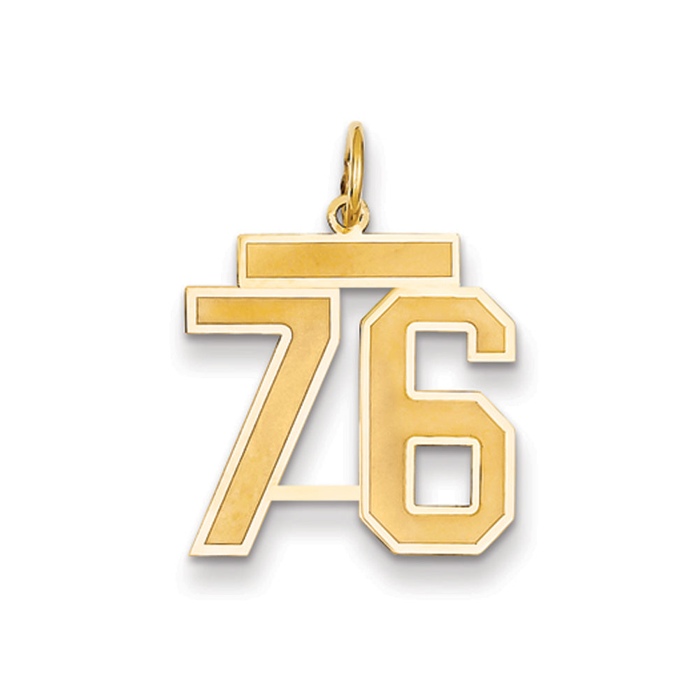 14k Yellow Gold, Jersey Collection, Medium Number 76 Pendant, Item P10402-76 by The Black Bow Jewelry Co.