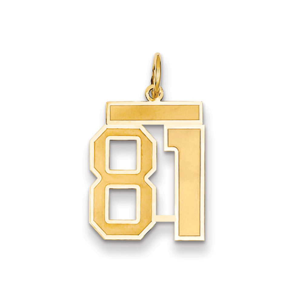 14k Yellow Gold, Jersey Collection, Medium Number 81 Pendant, Item P10402-81 by The Black Bow Jewelry Co.