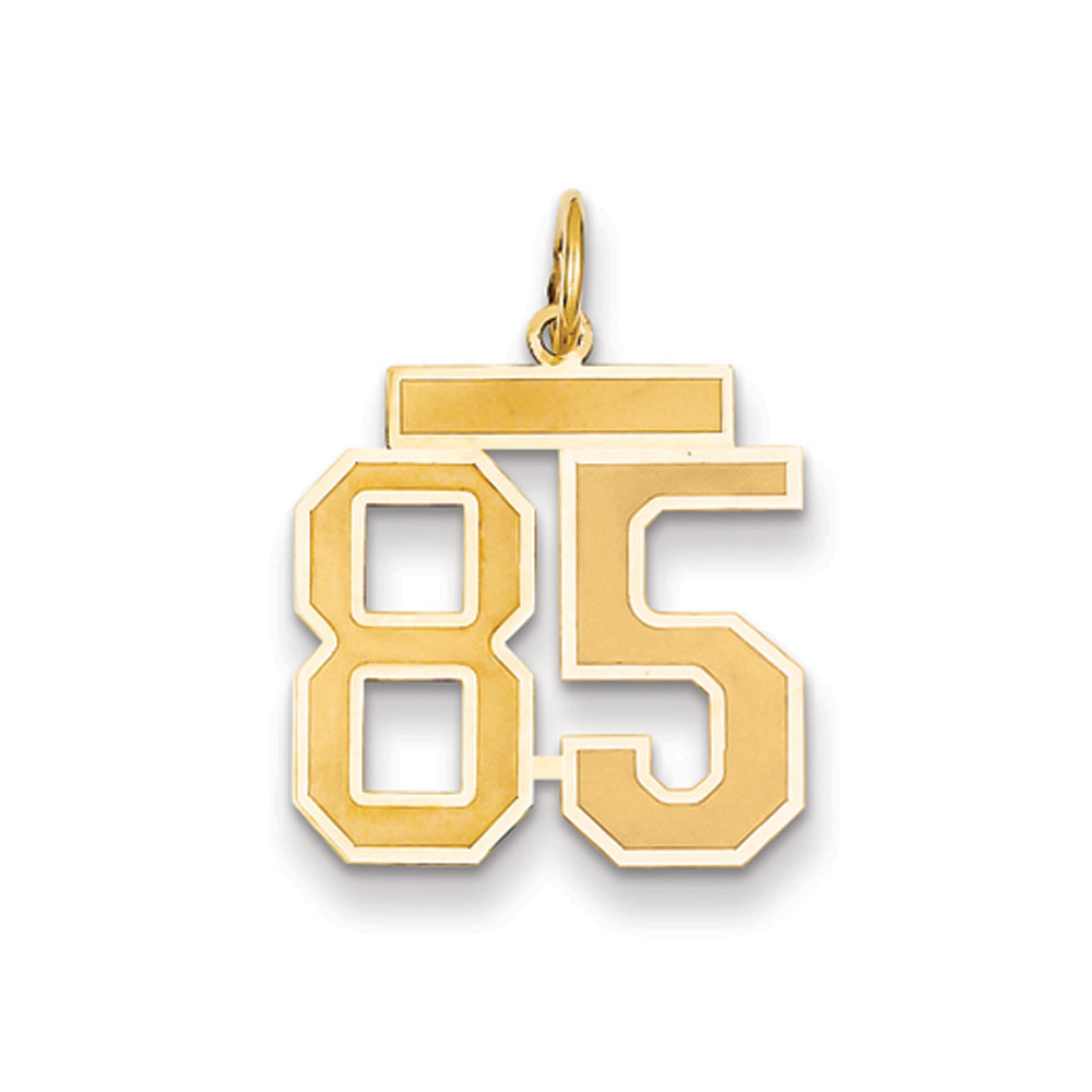 14k Yellow Gold, Jersey Collection, Medium Number 85 Pendant, Item P10402-85 by The Black Bow Jewelry Co.