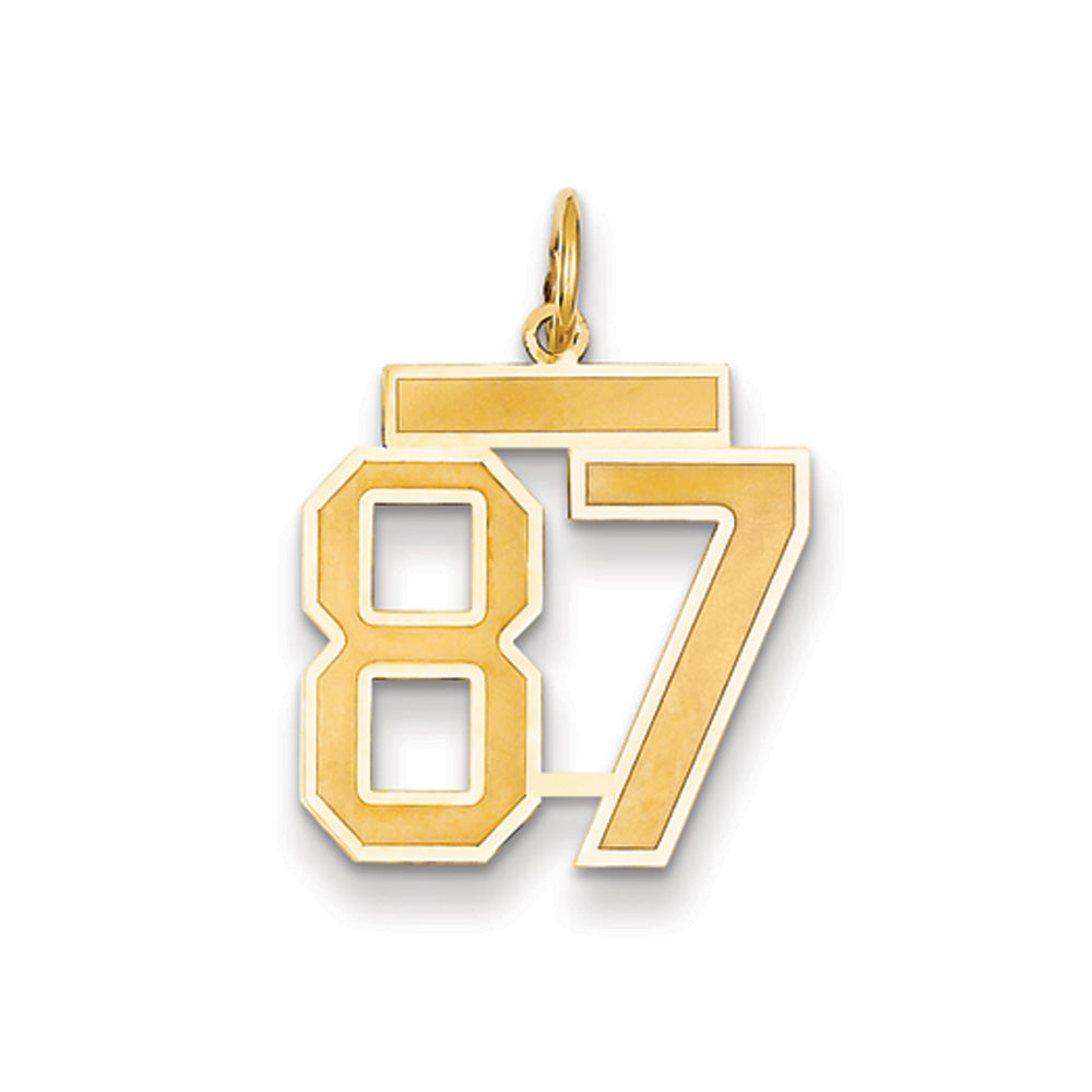 14k Yellow Gold, Jersey Collection, Medium Number 87 Pendant, Item P10402-87 by The Black Bow Jewelry Co.
