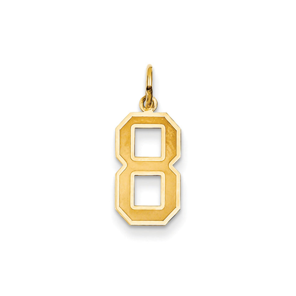 14k Yellow Gold, Jersey Collection, Medium Number 8 Pendant, Item P10402-8 by The Black Bow Jewelry Co.