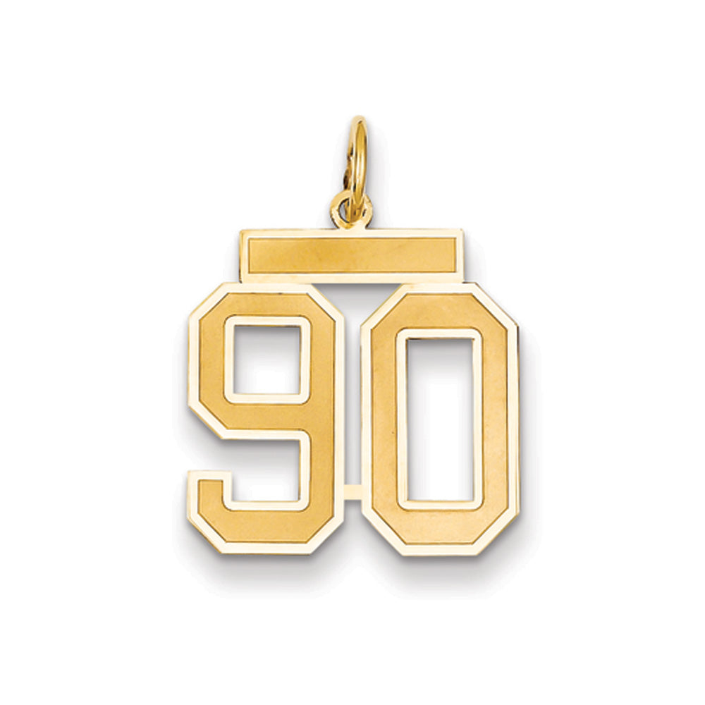 14k Yellow Gold, Jersey Collection, Medium Number 90 Pendant, Item P10402-90 by The Black Bow Jewelry Co.