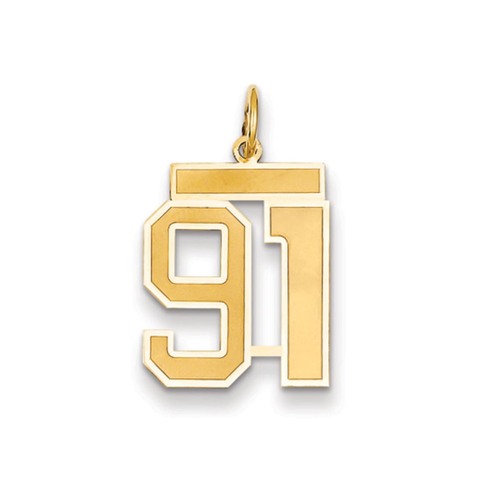 14k Yellow Gold, Jersey Collection, Medium Number 91 Pendant, Item P10402-91 by The Black Bow Jewelry Co.