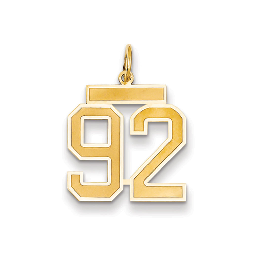 14k Yellow Gold, Jersey Collection, Medium Number 92 Pendant, Item P10402-92 by The Black Bow Jewelry Co.