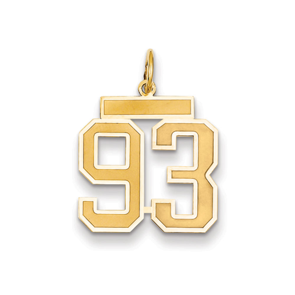 14k Yellow Gold, Jersey Collection, Medium Number 93 Pendant, Item P10402-93 by The Black Bow Jewelry Co.