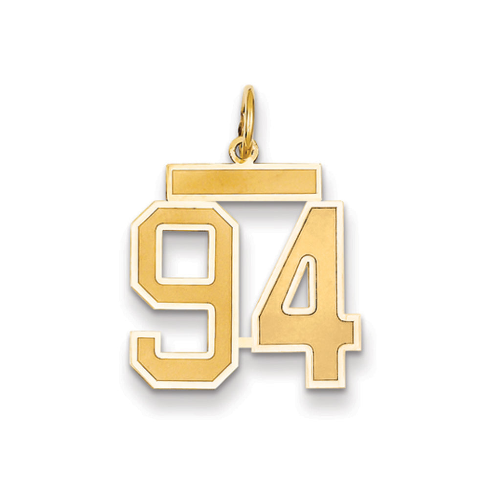 14k Yellow Gold, Jersey Collection, Medium Number 94 Pendant, Item P10402-94 by The Black Bow Jewelry Co.