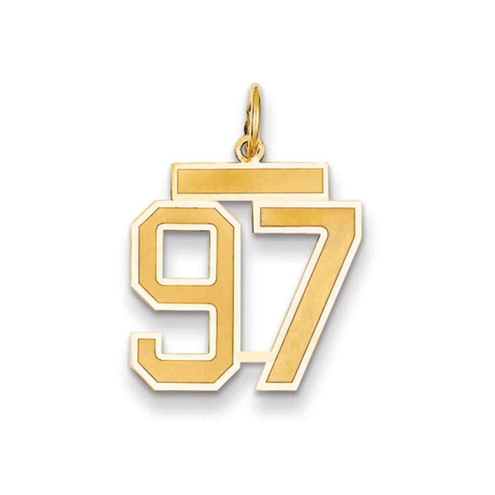 14k Yellow Gold, Jersey Collection, Medium Number 97 Pendant, Item P10402-97 by The Black Bow Jewelry Co.