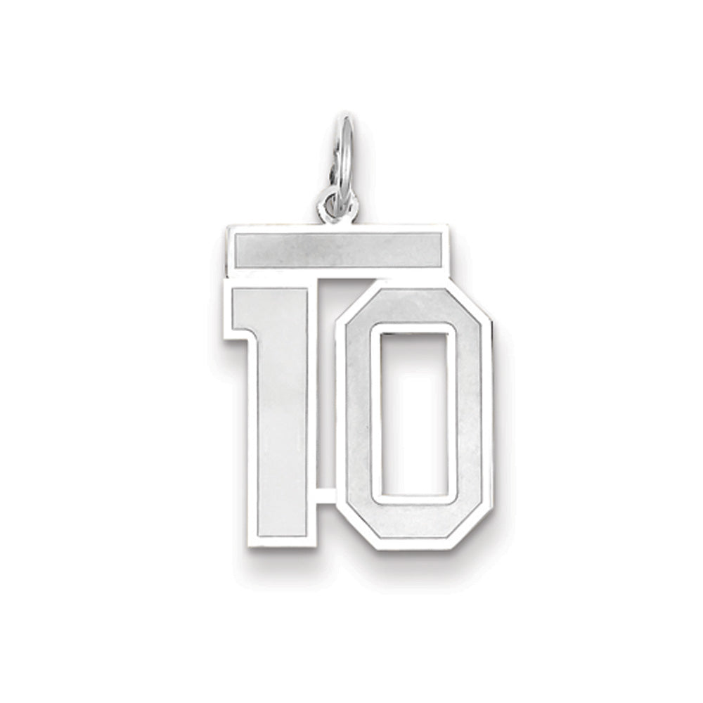 14k White Gold, Jersey Collection, Medium Number 10 Pendant, Item P10403-10 by The Black Bow Jewelry Co.