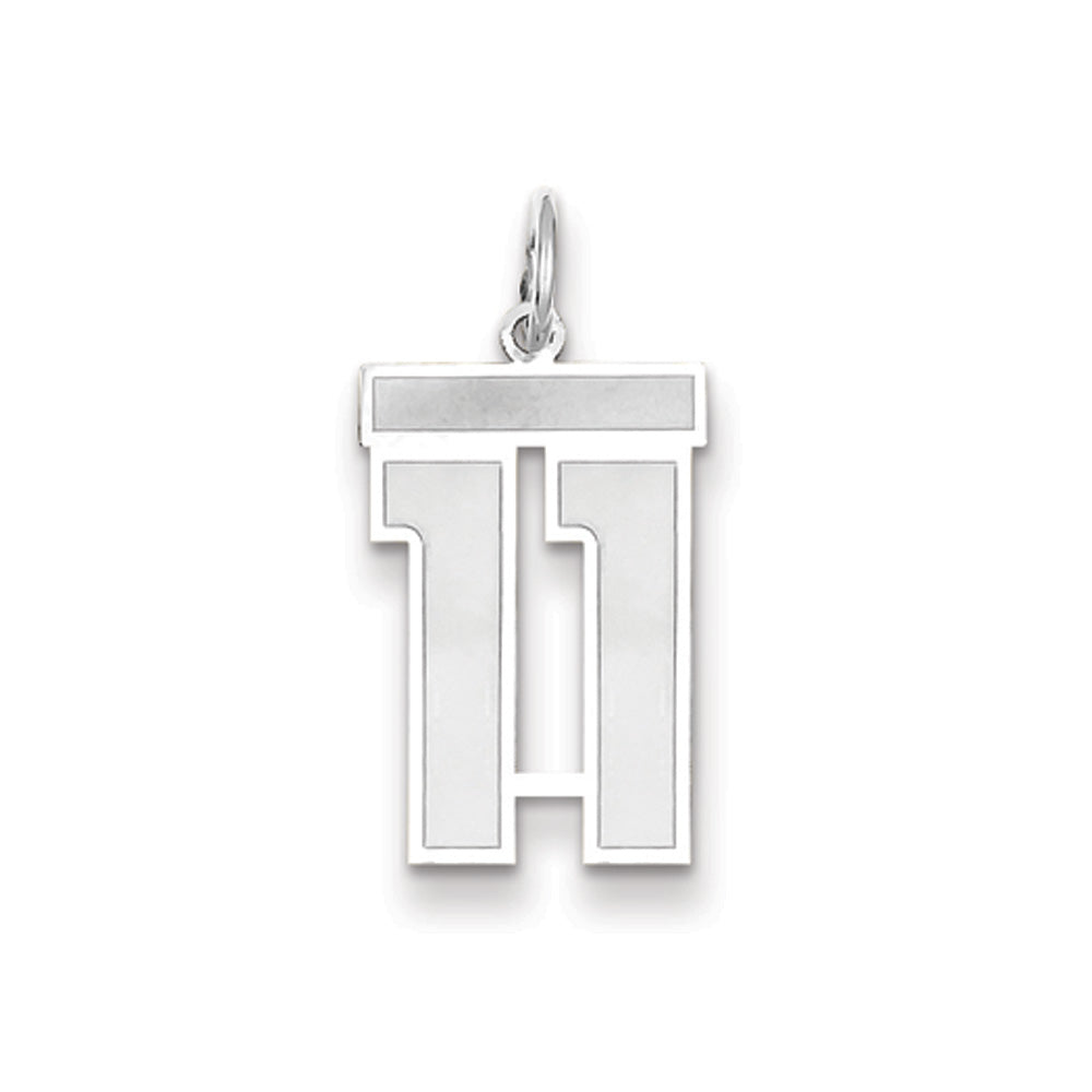 14k White Gold, Jersey Collection, Medium Number 11 Pendant, Item P10403-11 by The Black Bow Jewelry Co.