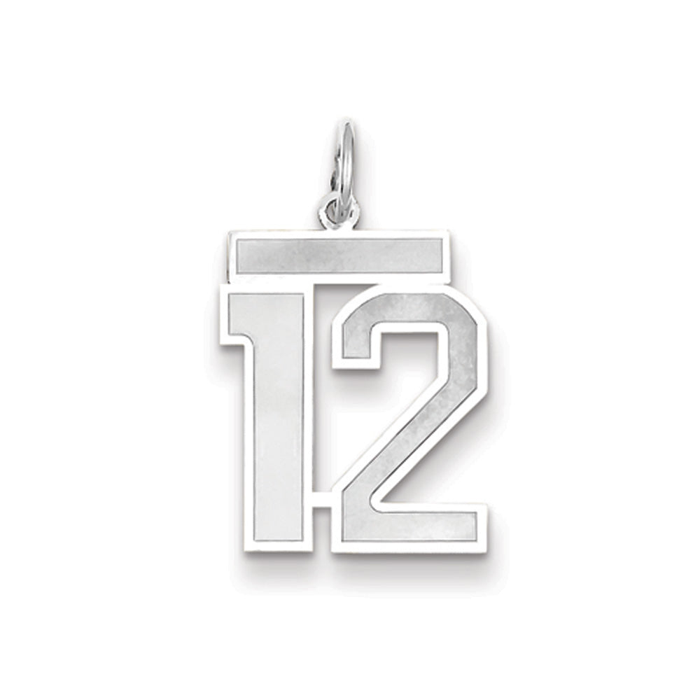 14k White Gold, Jersey Collection, Medium Number 12 Pendant, Item P10403-12 by The Black Bow Jewelry Co.