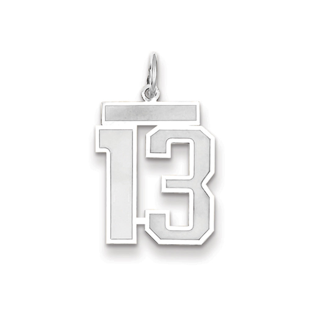14k White Gold, Jersey Collection, Medium Number 13 Pendant, Item P10403-13 by The Black Bow Jewelry Co.