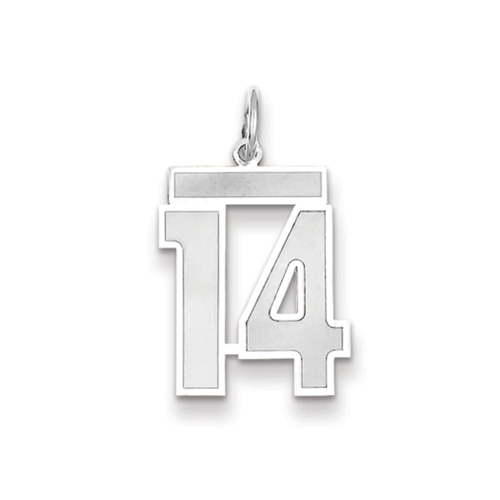 14k White Gold, Jersey Collection, Medium Number 14 Pendant, Item P10403-14 by The Black Bow Jewelry Co.
