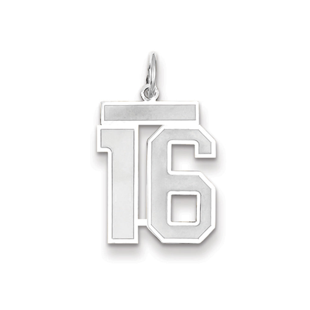 14k White Gold, Jersey Collection, Medium Number 16 Pendant, Item P10403-16 by The Black Bow Jewelry Co.