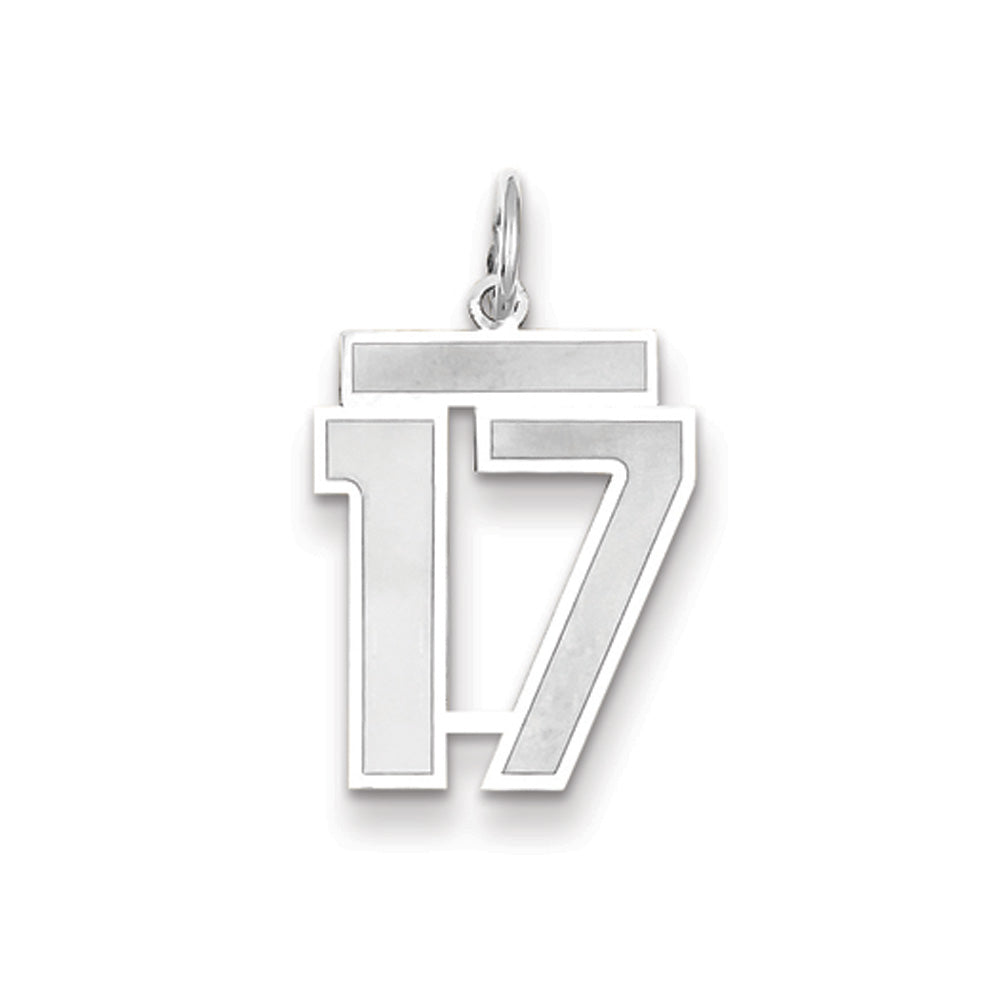 14k White Gold, Jersey Collection, Medium Number 17 Pendant, Item P10403-17 by The Black Bow Jewelry Co.