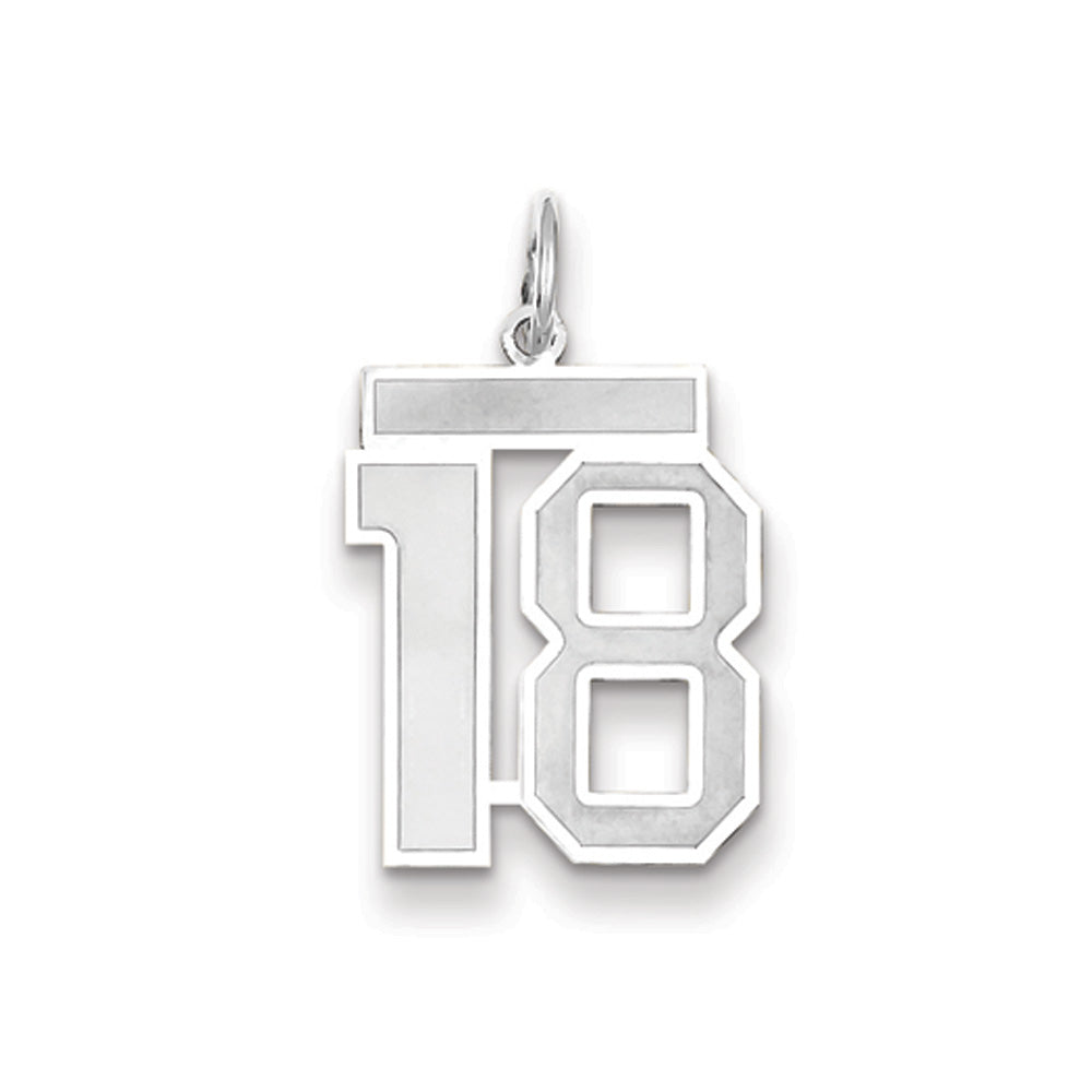 14k White Gold, Jersey Collection, Medium Number 18 Pendant, Item P10403-18 by The Black Bow Jewelry Co.