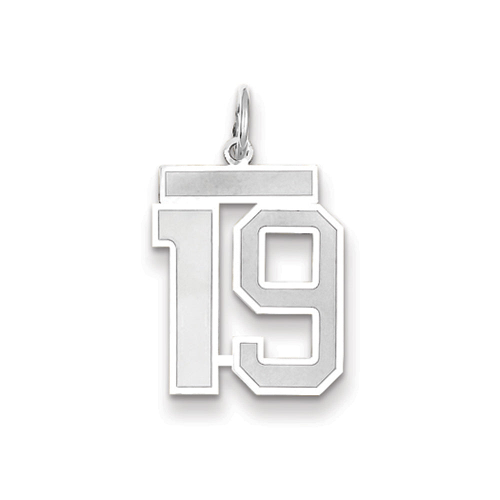 14k White Gold, Jersey Collection, Medium Number 19 Pendant, Item P10403-19 by The Black Bow Jewelry Co.