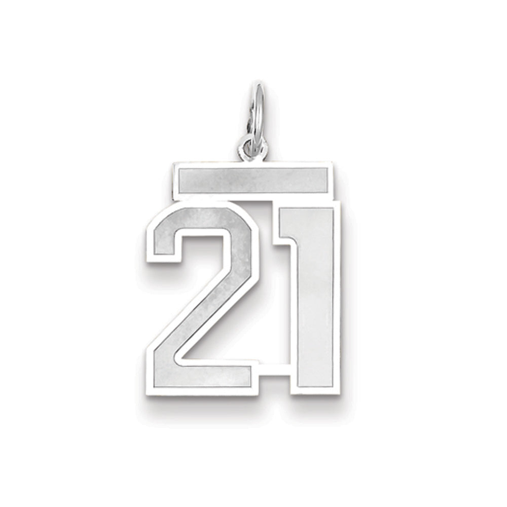 14k White Gold, Jersey Collection, Medium Number 21 Pendant, Item P10403-21 by The Black Bow Jewelry Co.