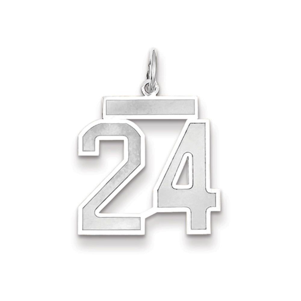 14k White Gold, Jersey Collection, Medium Number 24 Pendant, Item P10403-24 by The Black Bow Jewelry Co.