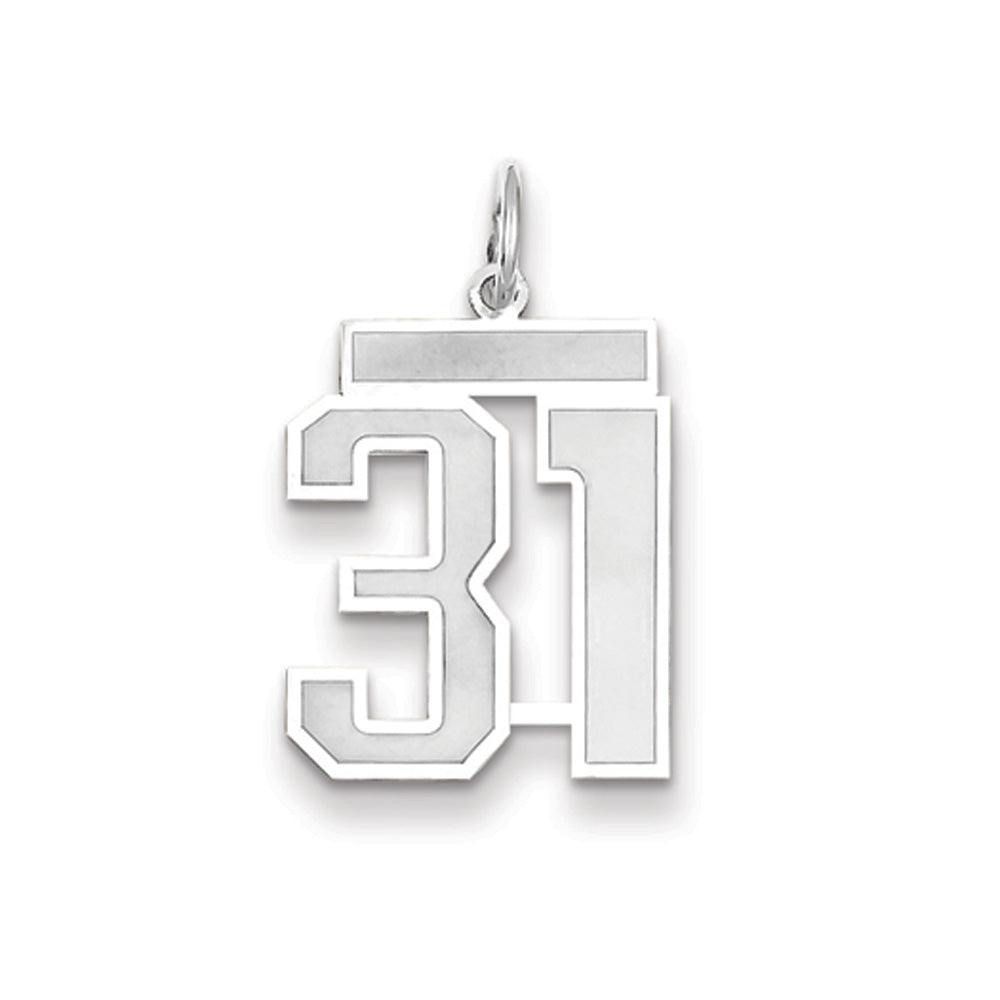 14k White Gold, Jersey Collection, Medium Number 31 Pendant, Item P10403-31 by The Black Bow Jewelry Co.