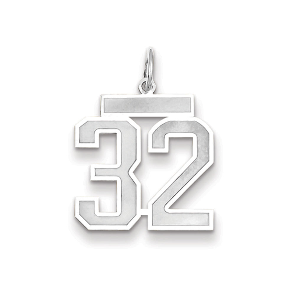14k White Gold, Jersey Collection, Medium Number 32 Pendant, Item P10403-32 by The Black Bow Jewelry Co.