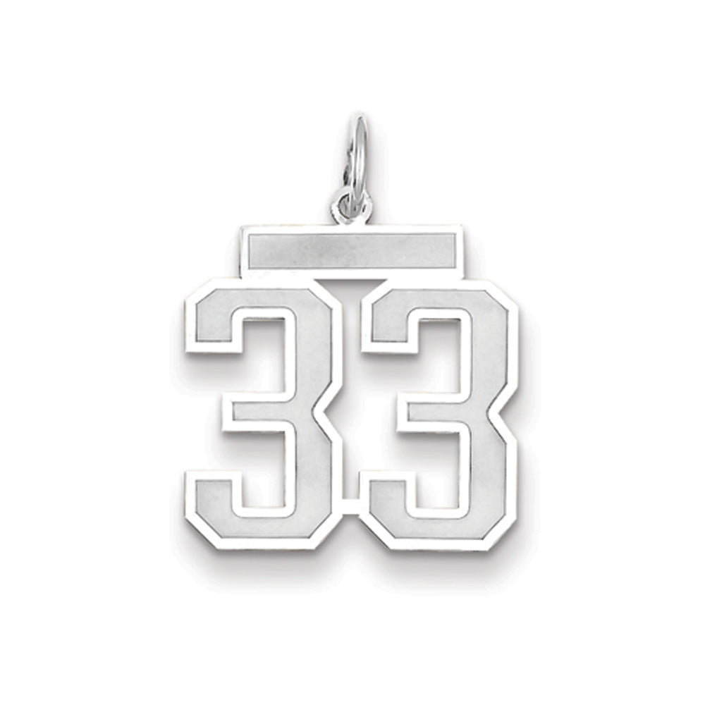 14k White Gold, Jersey Collection, Medium Number 33 Pendant, Item P10403-33 by The Black Bow Jewelry Co.