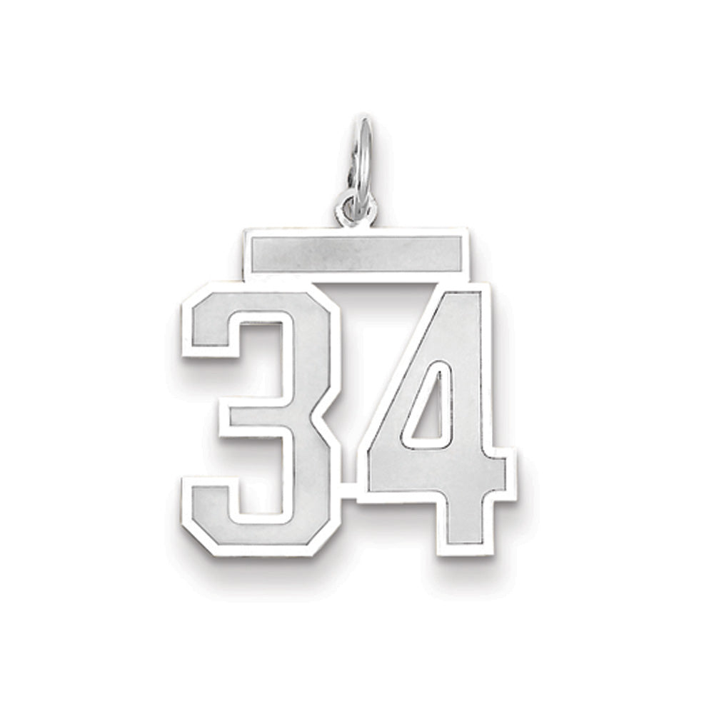14k White Gold, Jersey Collection, Medium Number 34 Pendant, Item P10403-34 by The Black Bow Jewelry Co.
