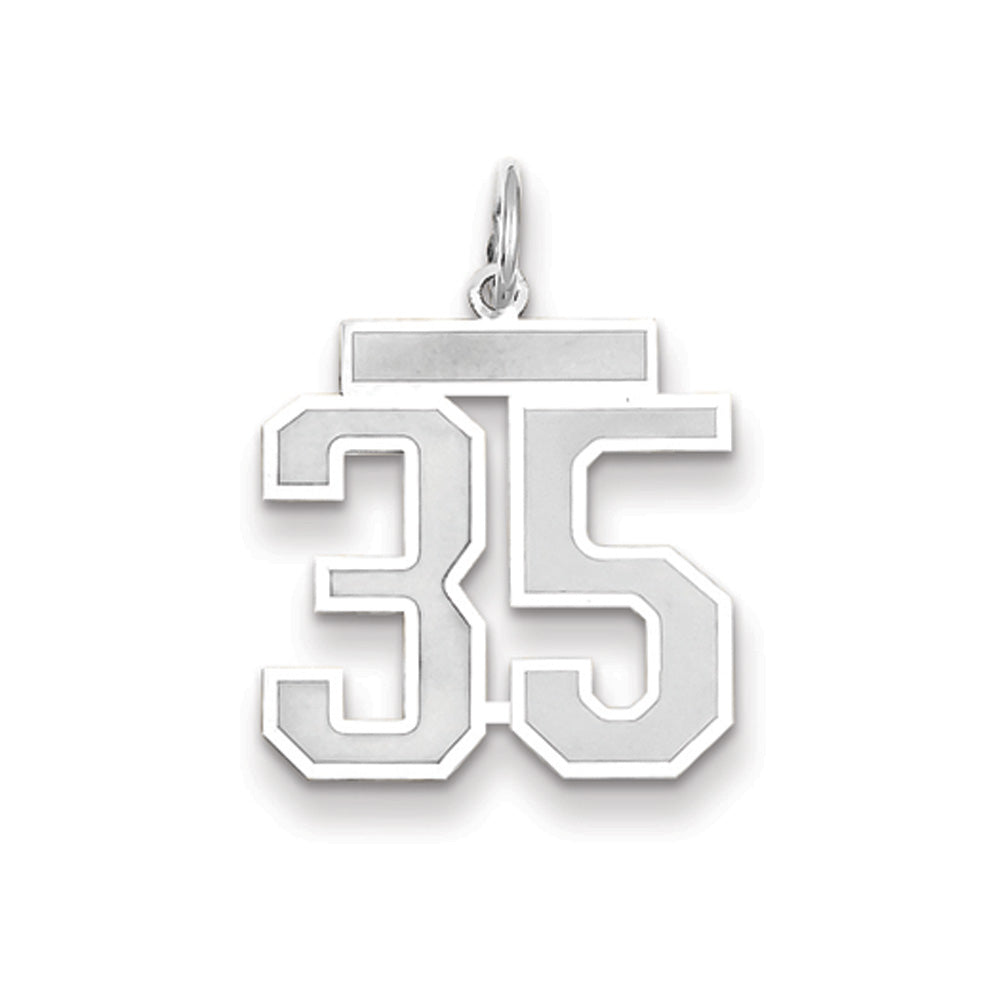 14k White Gold, Jersey Collection, Medium Number 35 Pendant, Item P10403-35 by The Black Bow Jewelry Co.