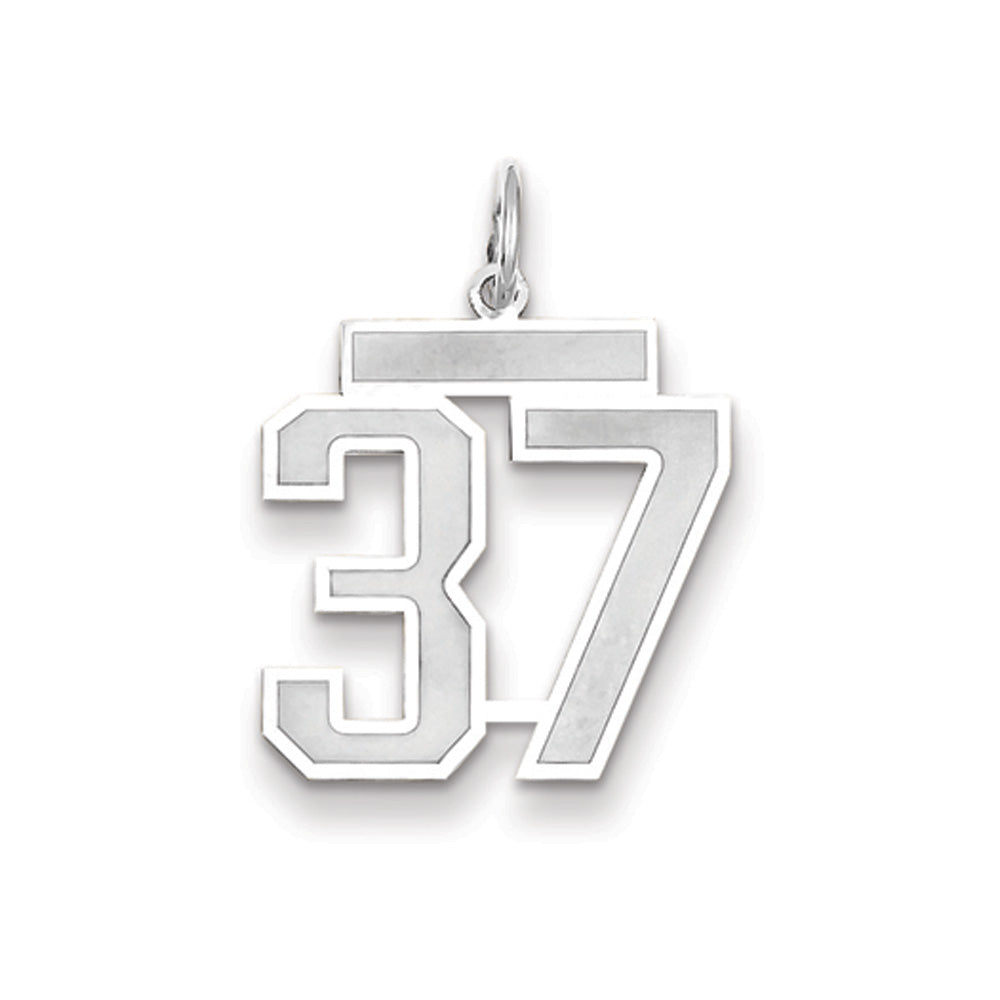 14k White Gold, Jersey Collection, Medium Number 37 Pendant, Item P10403-37 by The Black Bow Jewelry Co.