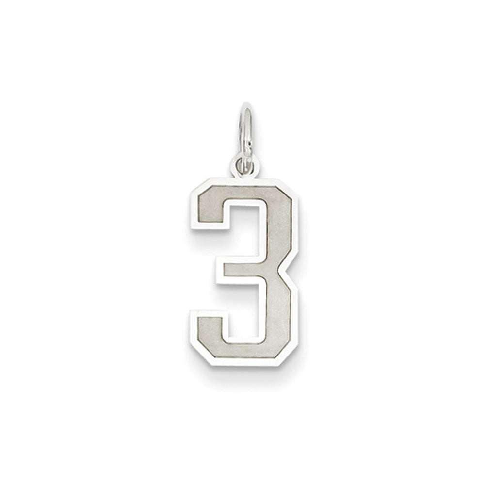 14k White Gold, Jersey Collection, Medium Number 3 Pendant, Item P10403-3 by The Black Bow Jewelry Co.
