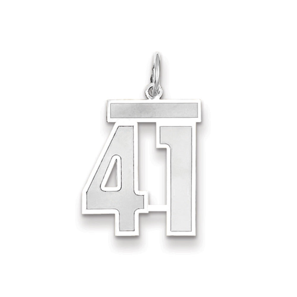 14k White Gold, Jersey Collection, Medium Number 41 Pendant, Item P10403-41 by The Black Bow Jewelry Co.